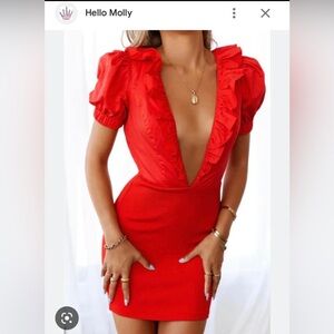 Red mini dress from hello molly with a deep v